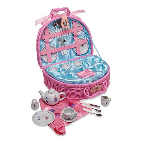 Lucy Locket Fairy Tale Picnic Basket and Tea Set for Children 32 Piece China Tea Set Pink