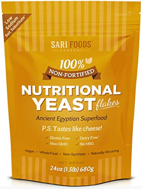 Natural Non-Fortified Nutritional Yeast Flakes 24 oz- Whole Food Based Protein Powder  Vitamin B Complex  Beta-glucans and 18 Amino Acids