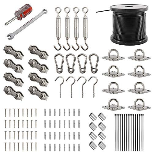 HYDDNice String Lights Hanging Kit Stainless Steel Globe String Lights Suspension Kit Outdoor String Light Guide Wire with 164FT Vinyl-Coated 304 Stainless Steel Cable and Hooks HYDDNice String Lights Hanging Kit Stainless Steel Globe String Lights Suspension Kit Outdoor String Light Guide Wire with 164FT Vinyl-Coated 304 Stainless Steel Cable and Hooks