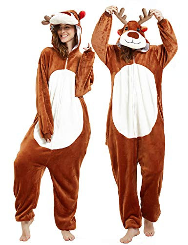 CASABACO Halloween Onesie Adult Reindeer Onesie Deer Costume Women Pajama  Brown Deer  M