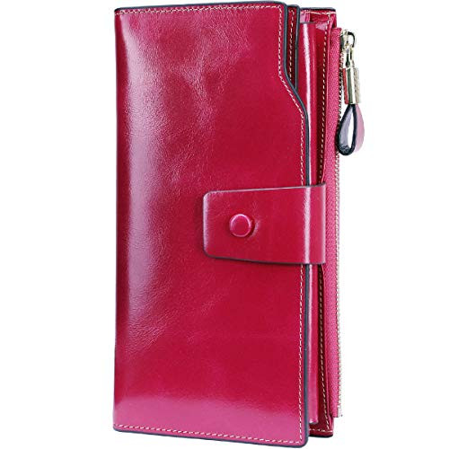 Itslife RFID Blocking Women s Large Capacity Luxury Wax Genuine Leather Cluth Wallet Card Holder Ladies Purse Rose RFID Blocking