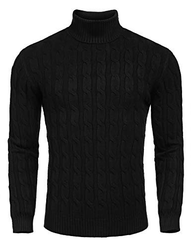 COOFANDY Men s Slim Fit Knitted Pullover Ribbed Turtleneck Sweater  Black  X-Large
