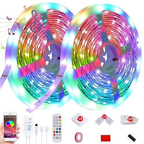 65-6ft Led Strip Lights Music Sync Color Changing 5050 RGB LED Light Strips Kit Sensitive Built-in Mic App Control with Remote for Bedroom Home Kitchen TV Party 65-6ft Led Strip Lights Music Sync Color Changing 5050 RGB LED Light Strips Kit Sensitive Built-in Mic App Control with Remote for Bedroom Home Kitchen TV Party