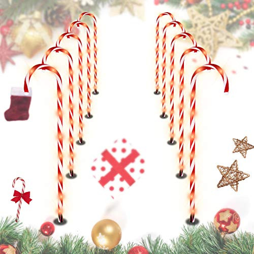 Christmas Candy Cane Pathway Lights Markers  Set of 10 Outdoor Christmas Decorations Yard Candy Cane Lights