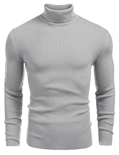 Coofandy Mens Ribbed Slim Fit Knitted Pullover Turtleneck Sweater Grey XX-Large