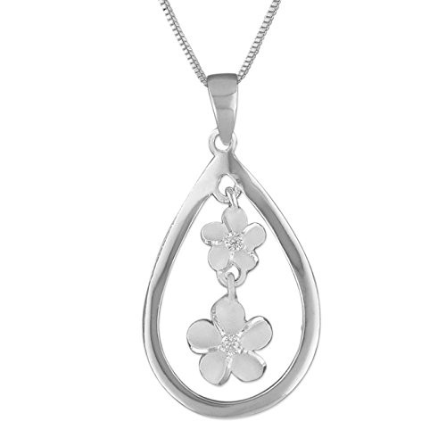 Sterling Silver Teardrop Plumeria Pendant Necklace  162  Extender