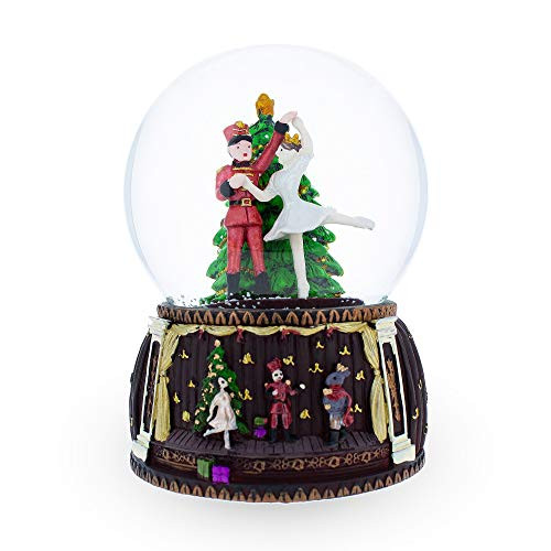 BestPysanky Nutcracker and Ballerina Dancing Around Christmas Tree Musical Snow Globe