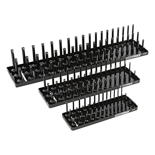 OEM TOOLS 22338 Black 3 Post Metric Socket Tray Set  3 Piece   Deep  Shallow  and Impact Socket Organizers   Holds 141 Metric Sockets   1-4 Inch Drive  3-8 Inch Drive  and 1-2 Inch Drive
