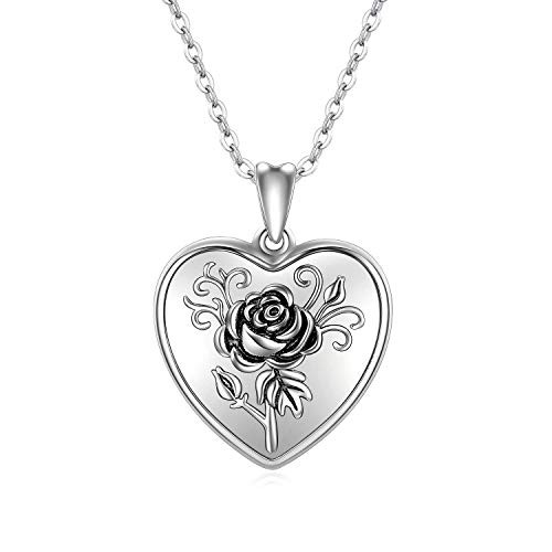 RBG Dissent Heart Locket Necklace Locket Necklace That Holds Pictures 925 Sterling Silver Rose Flower Photo Necklace Picture Locket Necklace For Women A-Rose Flower Locket Necklace
