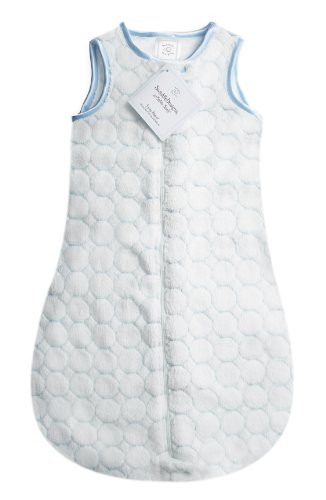 SwaddleDesigns Microfleece Sleeping Sack with 2-Way Zipper  Pastel Blue Puff Circles  12-18MO