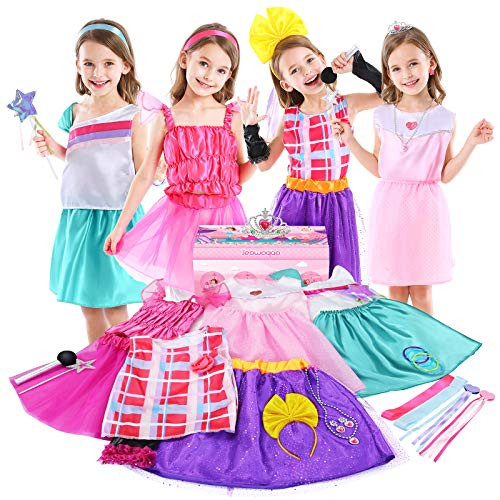 Jeowoqao Girls Dress up Trunk Princess Pretend Play Costumes Set 28 Pcs  Ballerina  Superstar  Princess  Fairy Costume  Kids Role Play Costume Set for Little Girls Ages 3-6