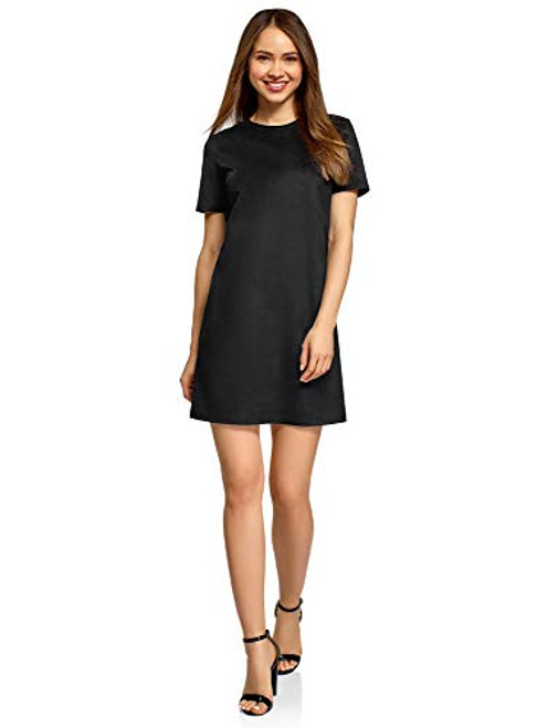 oodji Ultra Women s Short Sleeve Faux Suede Dress  Black  10