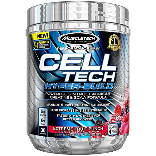 Creatine  BCAA Post Workout Electrolyte Powder   MuscleTech Cell-Tech Hyperbuild   Post-Workout Recovery Drink with Creatine Monohydrate  BCAAs Amino Acids   Extreme Fruit Punch 30 Servings