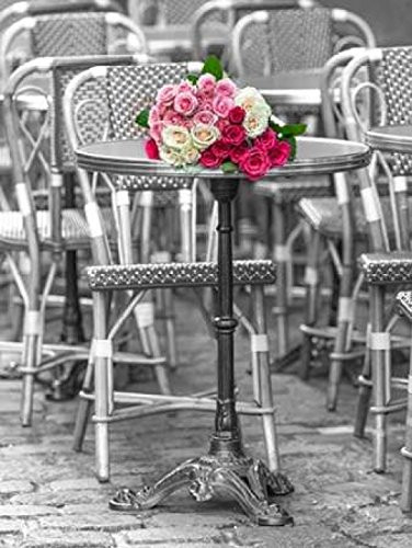 Posterazzi Bunch of Roses on street cafe table in Paris France Poster Print by Assaf Frank  18 x 24
