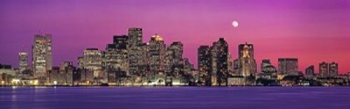USA Massachusetts Boston View of an urban skyline by the shore at night Poster Print 36 x 12