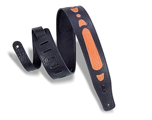 Levy s Leathers 2-5  Veg-Tan Leather Guitar Strap Roots Design  Ginger and Black PM31RT-BLK