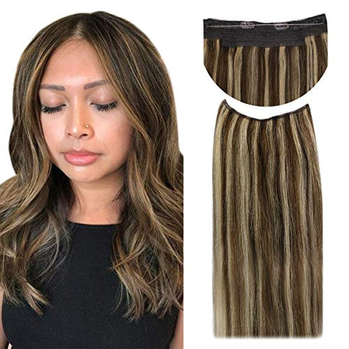 Sunny 12 Hair Extensions Halo Human Hair Invisible Wire Dark Brown Highlighted with Caramel Blonde Hidden Hair Extensions Remy Hair 80g-pack Sunny 12 Hair Extensions Halo Human Hair Invisible Wire Dark Brown Highlighted with Caramel Blonde Hidden Hair Extensions Remy Hair 80g-pack