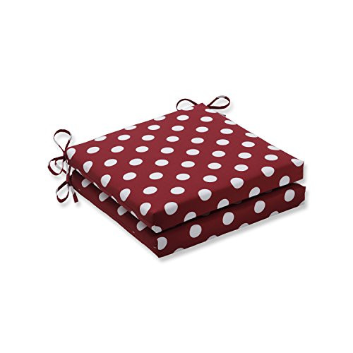Pillow Perfect Outdoor-Indoor Polka Dot Square Corner Seat Cushions  20 in- L X 20 in- W X 3 in- D  Red  2 Pack