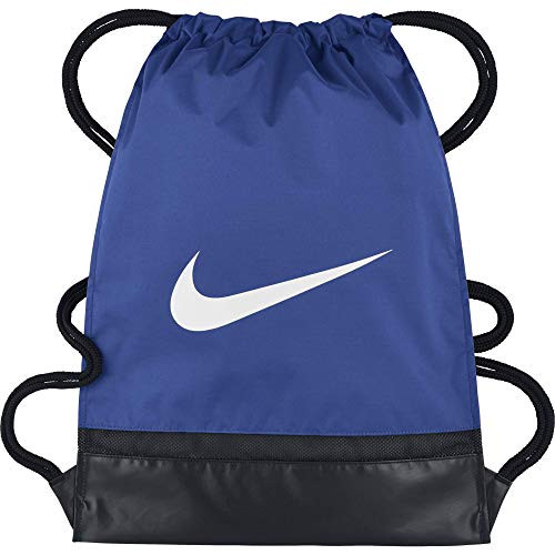 Nike Brasilia Training Gymsack  Drawstring Backpack with Zippered Sides  Water-Resistant Bag  Game Royal-Black-White