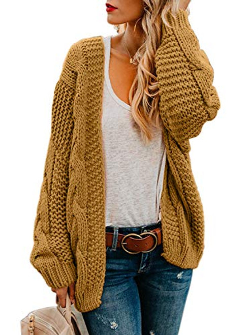 Arainlo Womens Sweater Ladies Fall Winter Cozy Open Front Long Sleeve Chunky Knit Casual Cardigan Sweater Outwear Coat Brown L