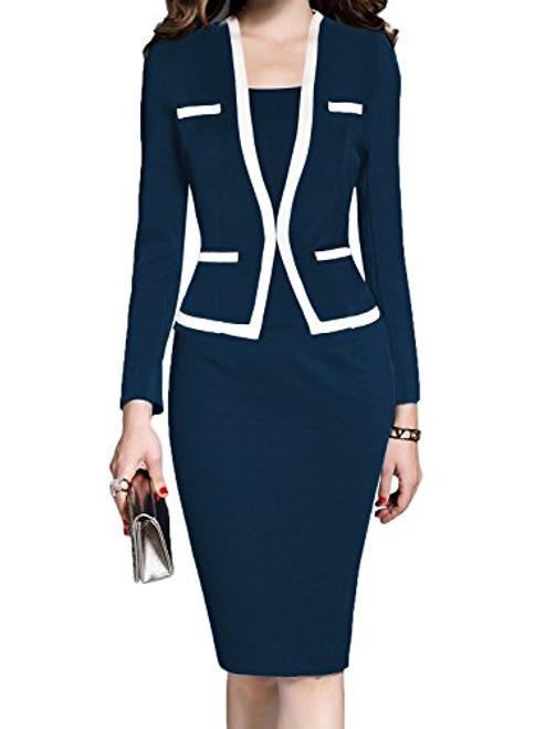 MUSHARE Women s Colorblock Wear to Work Business Party Bodycon One-Piece Dress Navy Blue Large MUSHARE Women s Colorblock Wear to Work Business Party Bodycon One-Piece Dress Navy Blue Large