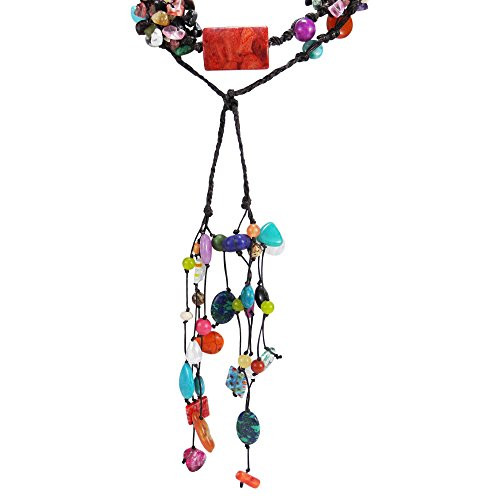 AeraVida Extra Long Cluster Multi Stone Cotton Wax Rope Necklace