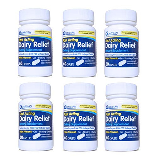 Guardian Dairy Relief Fast Acting Caplets 9000 FCC Lactose Intolerance Pills Lactase Enzyme 360CT Bottles Guardian Dairy Relief Fast Acting Caplets 9000 FCC Lactose Intolerance Pills Lactase Enzyme 360CT Bottles
