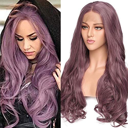 Long Wavy Purple Glueless Lace Front Wigs for Women Cosplay Party Costume Heat Resistant Synthetic Hair Curly Full Wig 24inch Long Wavy Purple Glueless Lace Front Wigs for Women Cosplay Party Costume Heat Resistant Synthetic Hair Curly Full Wig 24inch