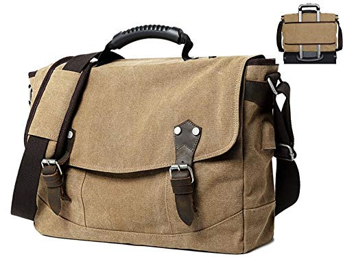 Scioltoo Canvas Briefcase Men And Women 15-6-Inch Business Laptop Messenger Bag College Retro Shoulder Bag Suitable For Work Travel Brown A-BROWN