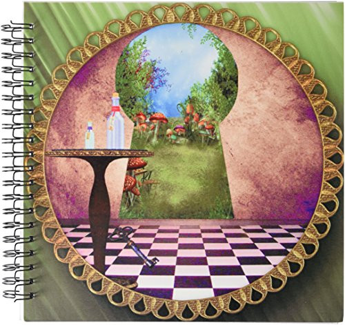 3dRose db1288602 Through The Keyholes Alice in Wonderland Art Checkered Floor Bottle of Magic Water Memory Book  12 by 12-Inch