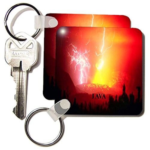 3dRose Lightning Bolts Hit A Volcano In Java - Key Chains, 2.25 x 4.5 inches, set of 6 (kc_80840_3)