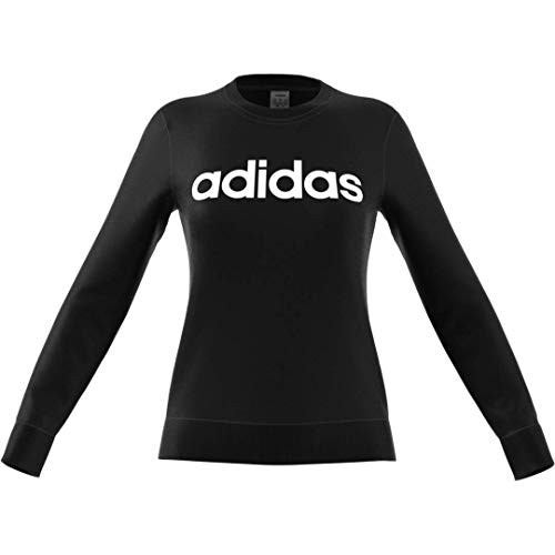 adidas Essentials Women s Linear Crewneck Sweatshirt  Black-White  Medium