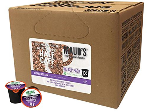 Maud's Gourmet Coffee Pods - World's Best Half Caff, 100-Count Single Serve Coffee Pods - Richly Satisfying Premium Arabica Beans, California-Roasted - Kcup Compatible, Including 2.0