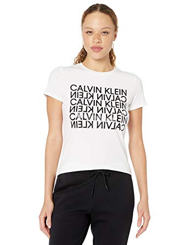 Calvin Klein Women s Reverse Calvin Graphic Short Sleeve Tee  White Combo  X-Large