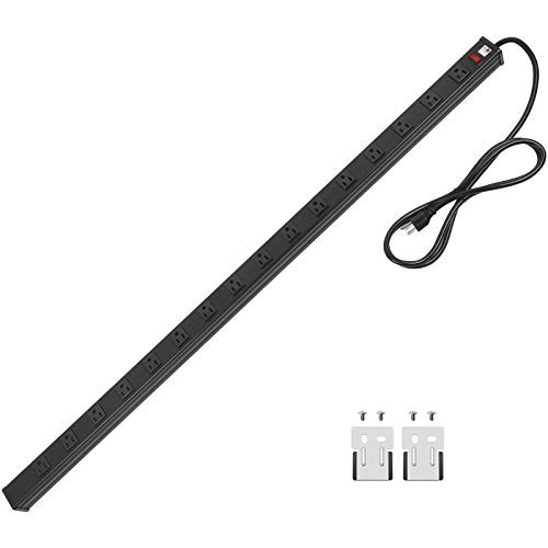Long Heavy Duty Power Strip  16 Outlet Large Metal Power Strip  Garage Workshop Multi Wide Industrial Power Strip- 6FT Cord 15A  125V  1875W Black