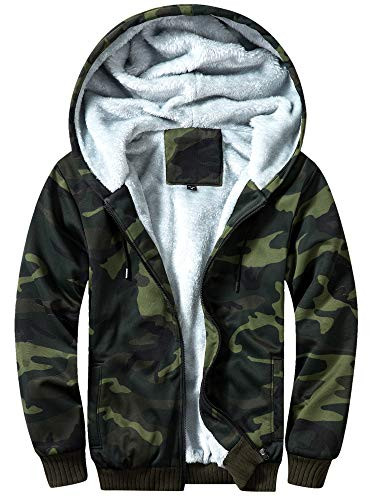 TOLOER Men s Pullover Winter Fleece Hoodie Jackets Full Zip Warm Thick Coats Army Green Medium