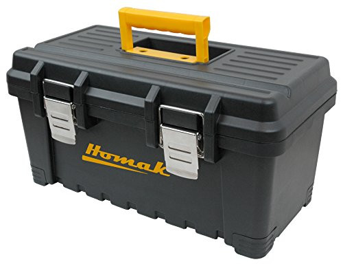 Homak Plastic Tool Box with Metal Latches  16-Inch  Black  BK00216001