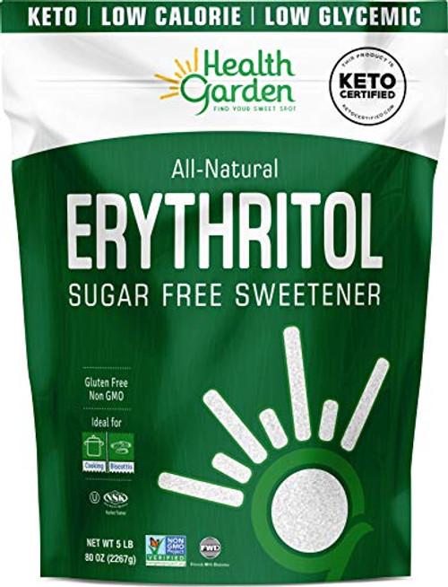 Health Garden Erythritol Sugar Free Sweetener - All Natural - Non GMO - Kosher- Keto Friendly 5 lbs