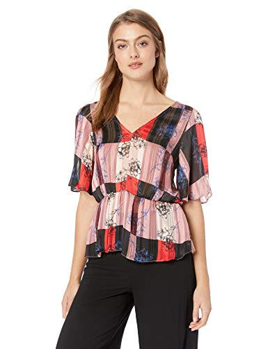 BCBGeneration Women s Twist Surplice Back TOP  red Violet Combo  M