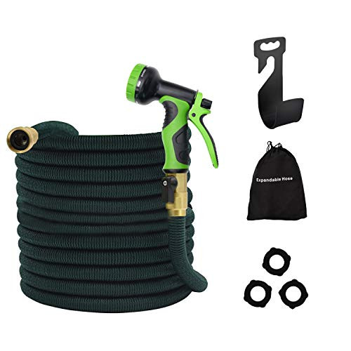 Besiter Flexible and Expandable Garden Hose - Strongest Triple Latex Core with 3-4 Solid Brass Fittings Free 8 Function Spray Nozzle  Easy Storage Kink Free Pocket Water Hose 100FT
