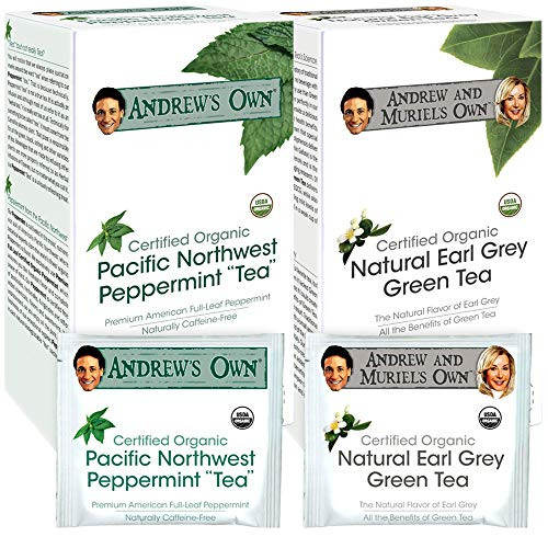 Andrew Lessman Tea - Variety Pack - Earl Grey Green Tea  Peppermint Tea 30 Sachets Each - Certified Organic- Refreshing  Soothing- Rich in Healthy EGCG- No Bitter Aftertaste
