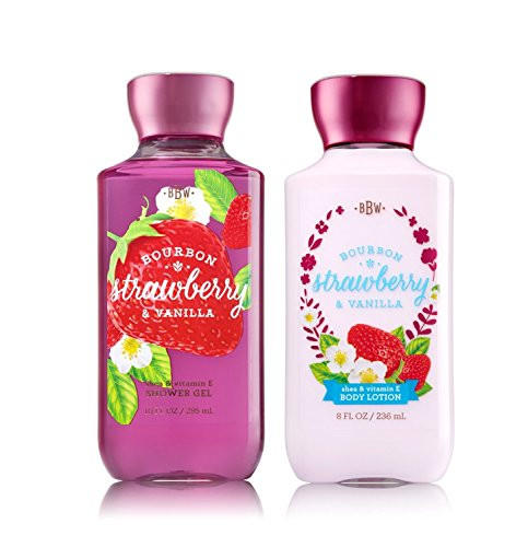 Bath   Body Works Bourbon Strawberry   Vanilla Duo - Body Lotion   Shower Gel - Combo Gift Set Full Size