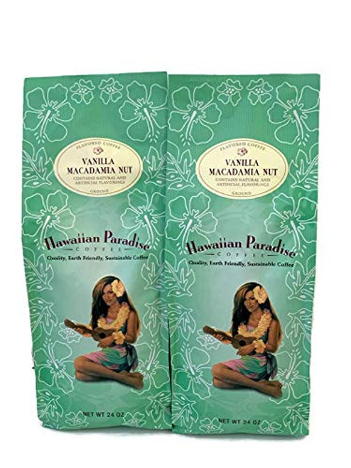 Hawaiian Paradise Coffee Ground Vanilla Macadamia Nut 2 x 24oz Pack 100  Gourmet Arabia - Premium rich flavored bold signature brewed coffee - finest beans Hawaiian Paradise Coffee Ground Vanilla Macadamia Nut 2 x 24oz Pack 100  Gourmet Arabia - Premium rich flavored bold signature brewed coffee - finest beans
