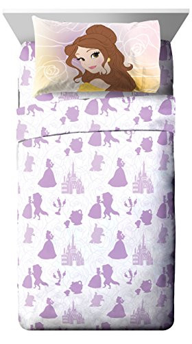 Disney Princess Beauty & The Beast Belle En Rose 4 Piece Full Sheet Set (Official Product)