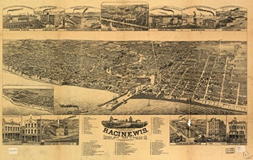 INFINITE PHOTOGRAPHS 1883 map of Racine  Wisconsin Racine  WIS- County seat of Racine Co- 1883- Look