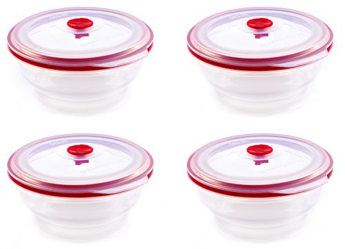 Collapse-it Silicone Food Storage Containers - 4-piece Bowl Set - 4 Clear Round Bowls (4 Cup Size) - Oven, Microwave, and Freezer Safe