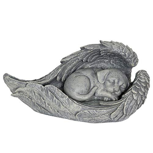 Exhart Sleeping Puppy in Angel Wings Memorial Statue - Hand-Painted Resin Statue of Dog Sleeping Inside Angel Wings - Pet Tombstone Garden Decor - Best as Memorial Marker for Deceased Pet Dog