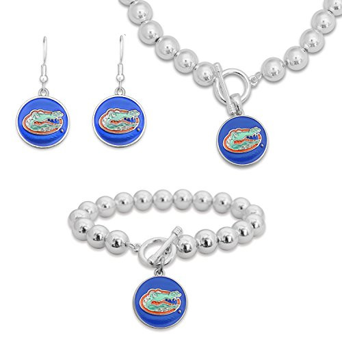 FTH Florida Gators Logo Silver Bead Jewelry Combo Set Bracelet  Necklace  Earrings