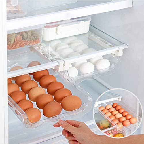 Fridge Egg Holder  Pull Out Refrigerator Drawer Organizers Fridge Shelf Holder Storage Box Adjustable Snap On Egg Container Basket Shelf Eggs Tray for 21 Eggs Under 0-6  1 PCS