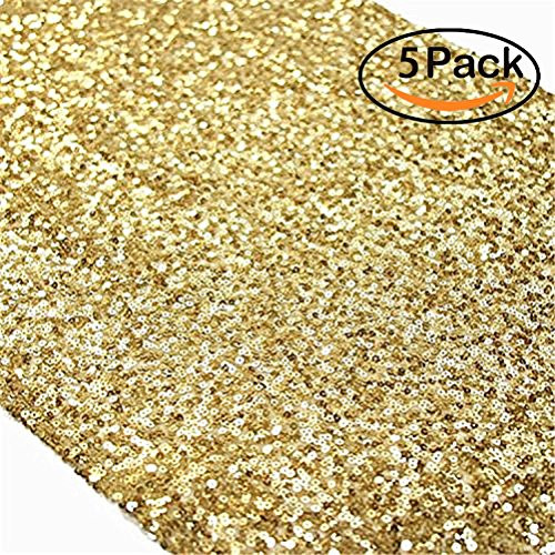 TRLYC Pack of Five Wedding 12 by 108-Inch Gold Sequin Tablerunners for Christmas TRLYC Pack of Five Wedding 12 by 108-Inch Gold Sequin Tablerunners for Christmas